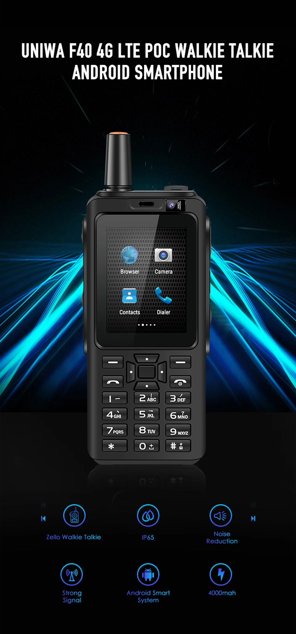 UNIWA Alps F40 Zello мобильный телефон-рация телефон IP65 Водонепроницаемый 2," сенсорный экран 4G LTE MTK6737M четырехъядерный 1 Гб+ 8 Гб Смартфон