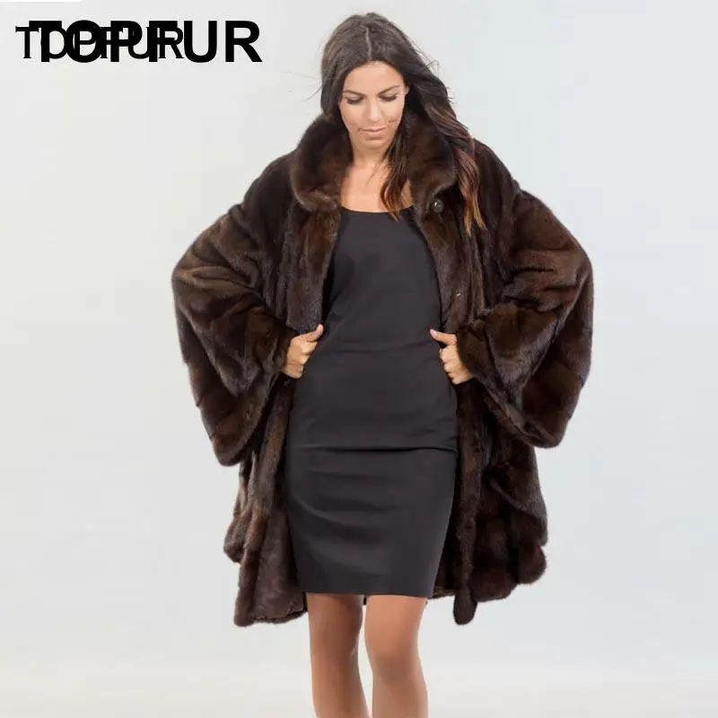 Goede Topfur 2019 Nieuwe Komende Lichtbruin Echte Nerts Bontjas Voor Vrouwen Rok Soort Flare Mouw Minkbontjas Modieuze Bont Jassen