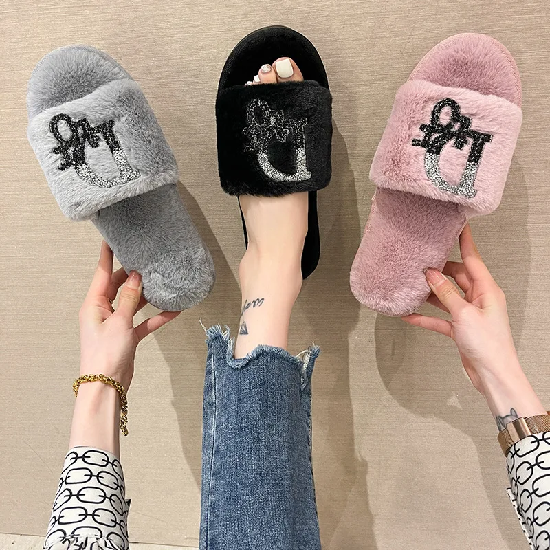

New Style Women's Slippers Plush Shoes, Women's Wholesale Cotton Slippers, Home Wear Non-slip Flat-bottomed Plush Slippers Slide