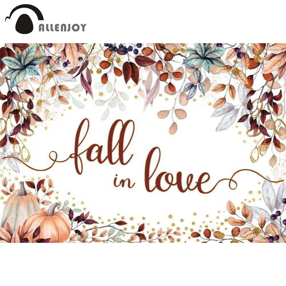 

Allenjoy Wedding Background Fall in Love Valentines Day Autumn Pumpkin Leaves Trees Thanksgiving Backdrop Photo Studio Photocall