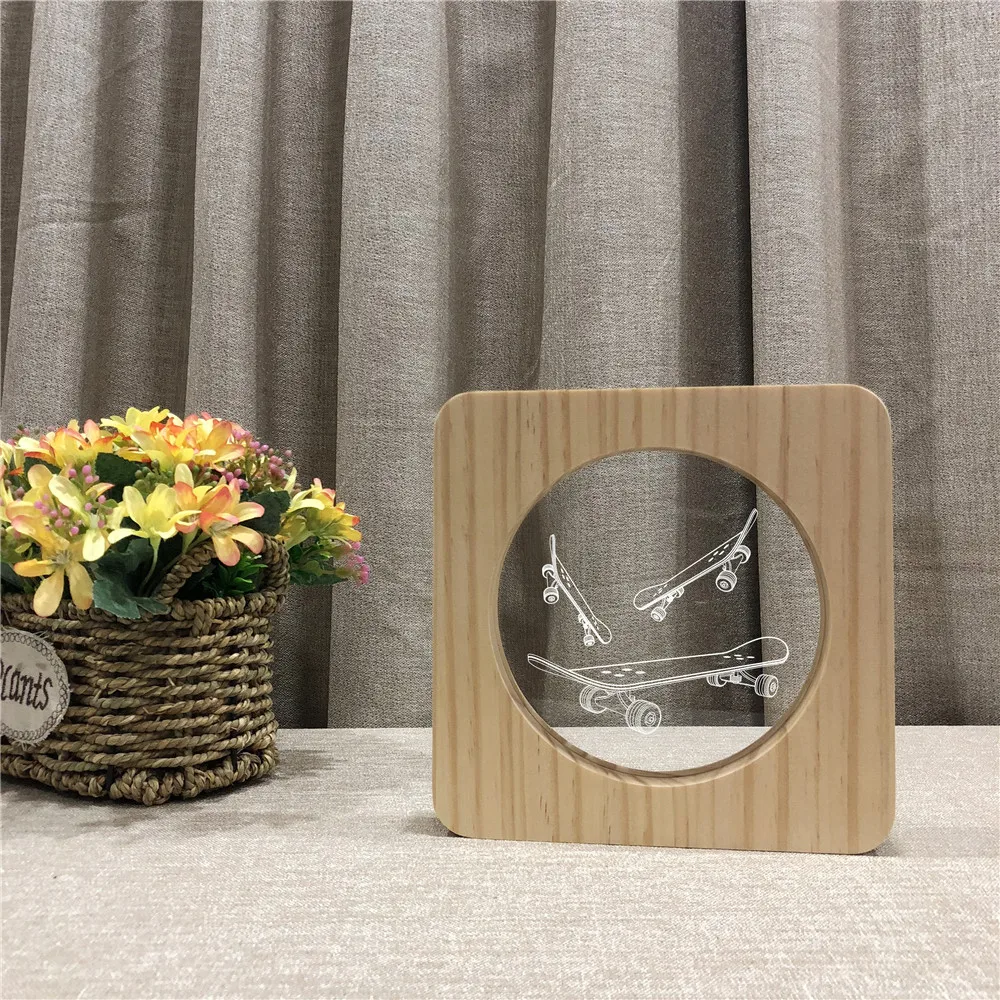 

Skateboarding Sports 3D LED Arylic Wooden Night Lamp Table Light Switch Control Carving Lamp for Children's Room Decoration Gift