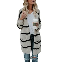 early autumn new products women sweater women street fashion mid length striped knit cardigan fashion womens coat