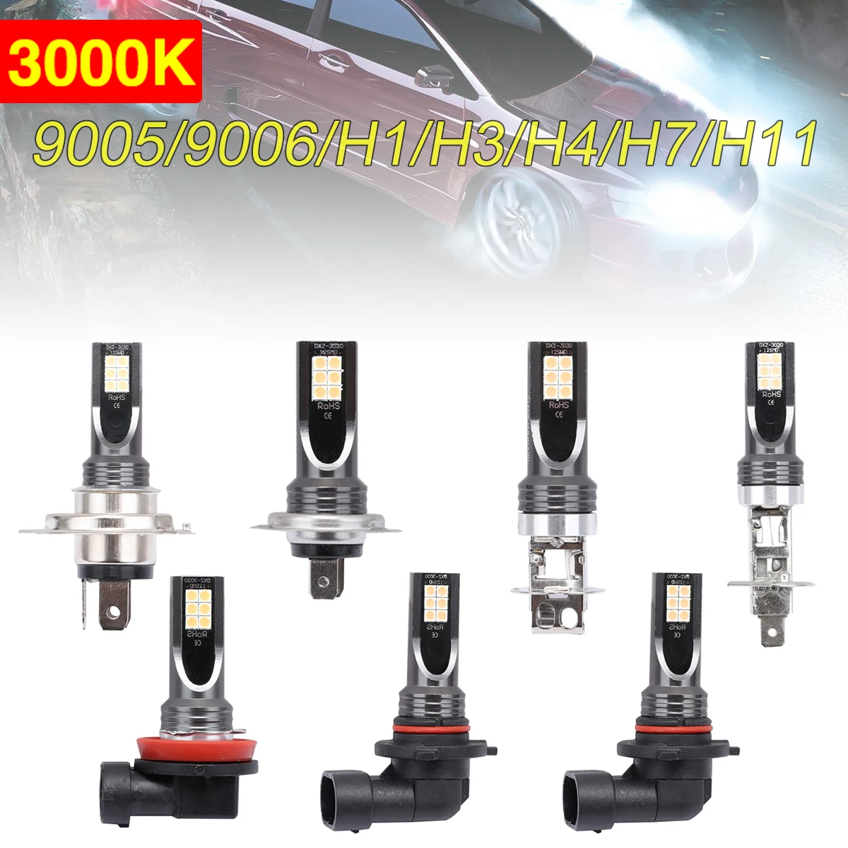 

2pcs H11 Car Headlamp BulbsH8 9005 9006 H1 H3 H7 SMD Lights 1200LM 3000K Golden Driving Running Light Auto for Cars SUV Vehicle