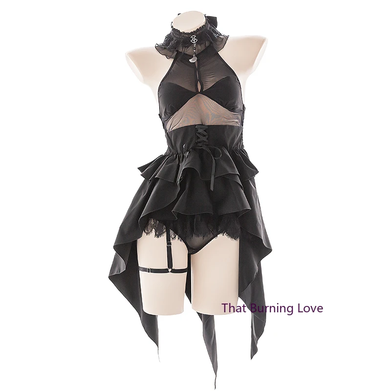 

Black Cute Wedding Evil Backless Swallowtail Dress Anime Cosplay Lingerie Maid Temptation Lace Sexy Halloween Costumes for Women