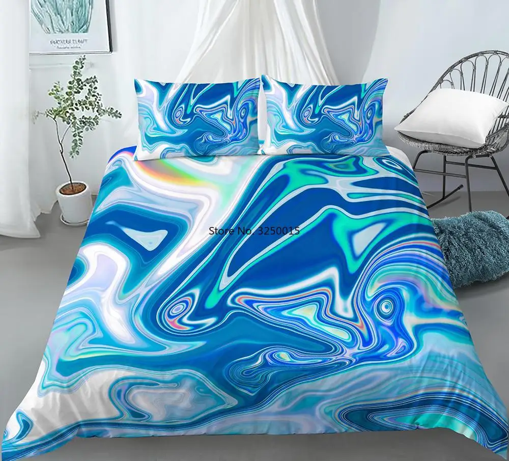 

Beautiful Colorful Marble Bedding Set Pastel Pink Blue Purple Quicksand Duvet Cover Abstract Art Bed Set Bright Girl Bedspread