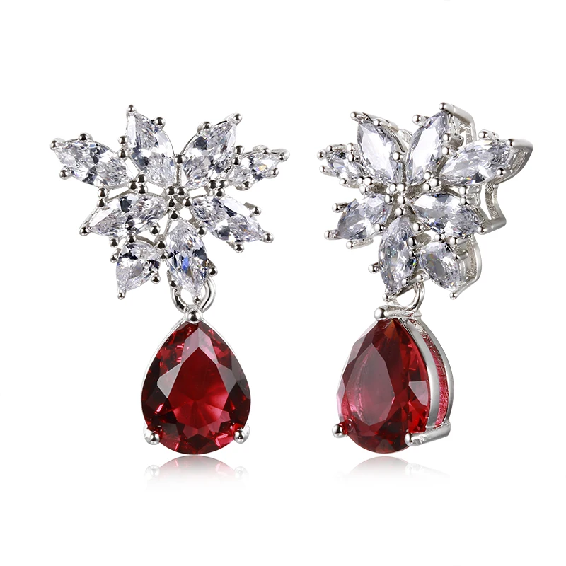 Wong Rain богемные серьги подвески из серебра 100% пробы в виде капли воды груши рубина