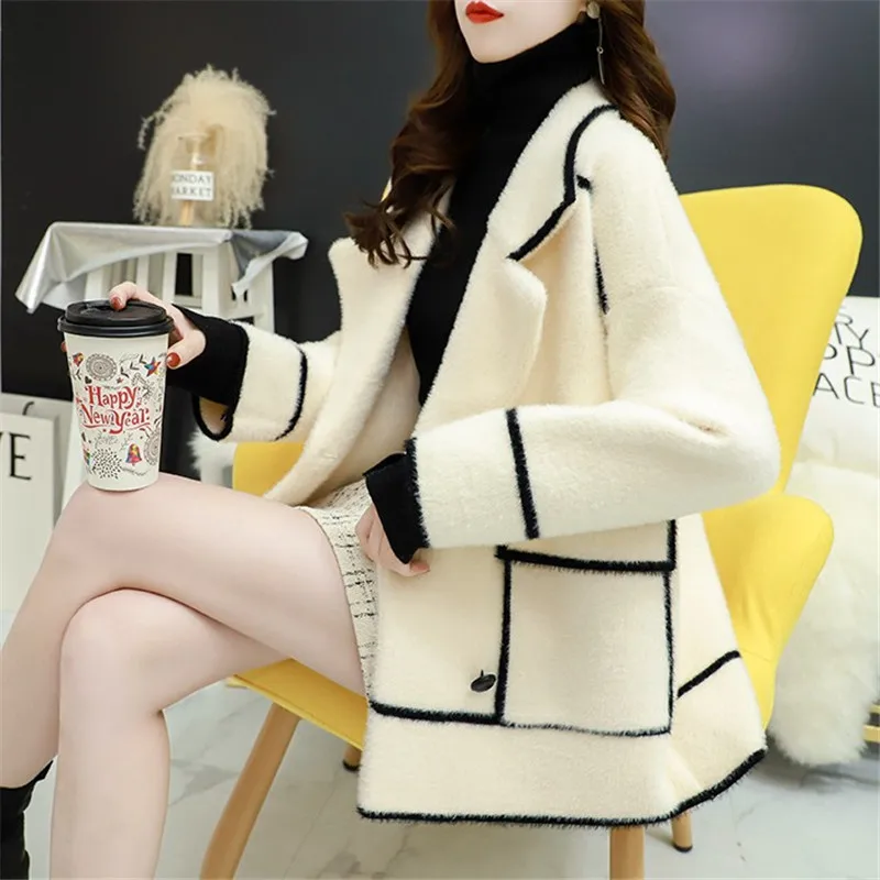 

Imitation Mink Velvet Cardigan Women's Loose Sweater Thick Autumn and Winter 2021 New Wild Single-breasted Knitwear Coat Female