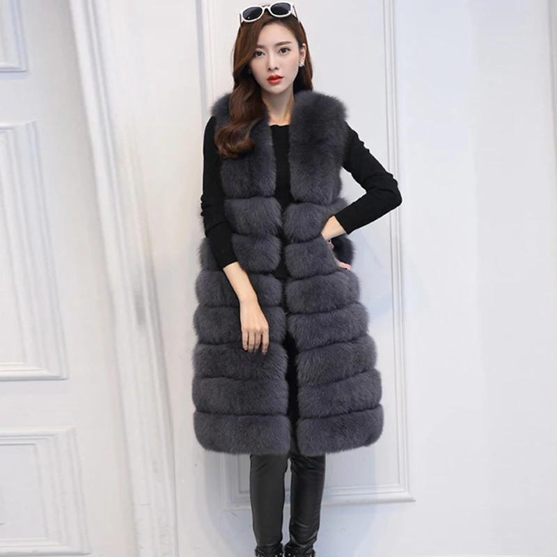 Женская зимняя модная жилетка из искусственного лисьего меха женская теплая