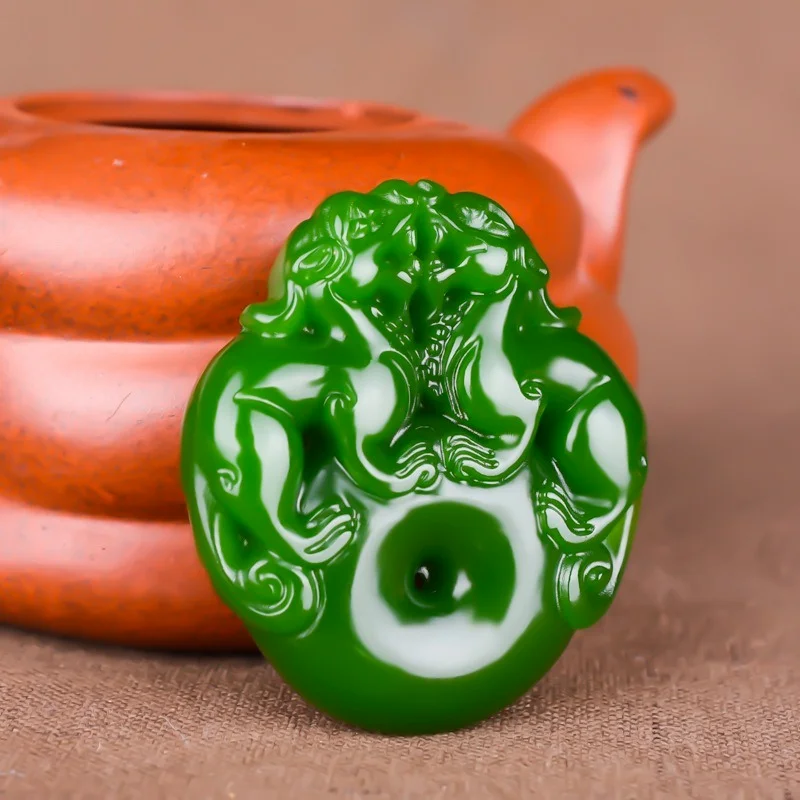 

Natural Jade Hand Carved Green Double Pixiu Pendant Fashion Boutique Jewelry Men and Women Necklace Gift Accessories