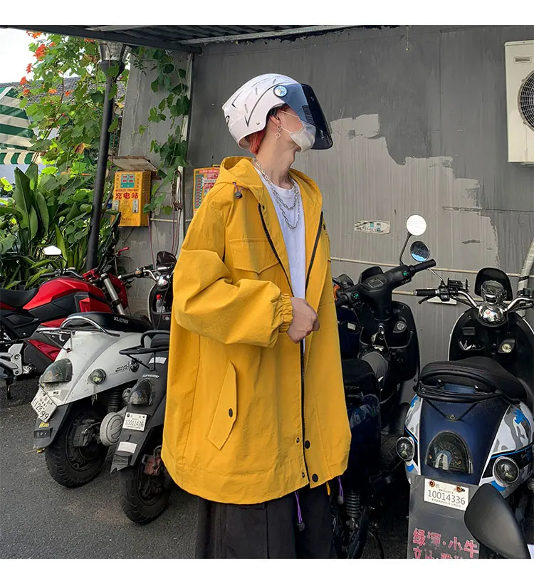 LAPPSTER мужские негабаритные осенние куртки осенние мужские s хип хоп ветровки Harajuku Хип Хоп желтые корейские модные пальто с капюшоном