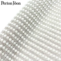 1pcs white pearl rhinestones arranged hot cloth stickers diy cutting tape patch diy bridal clothing shoes accessories tr142