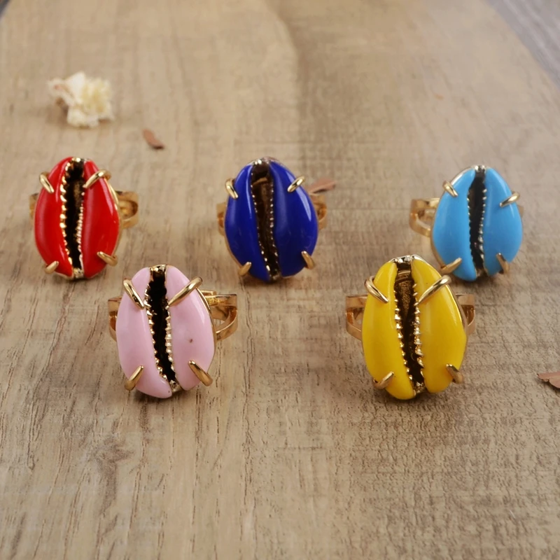 Модные кольца натуральный Каури Shell с золотым и серебряным покрытием высокого