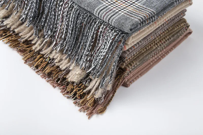 

Gray Plaid Cashmere Scarf Tassel Faux Cashmere Winter Tippet Scarves Design Femme Shawl Female Wrap Ladies Scarf Plaid Pashmina