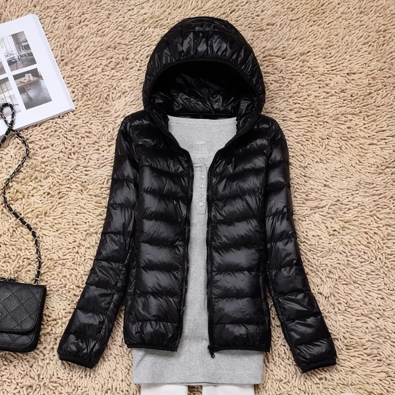 Cheap Ultra Light Down Winter Warm Hooded Feather Puffer Jacket For Girl Short Spring Autumn Coat Female Women Big Size Duck