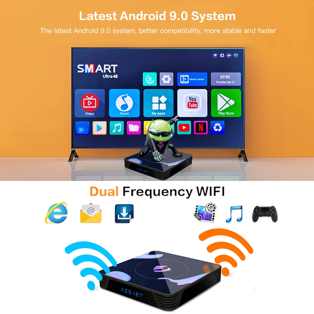 ТВ-бокс Android 9 0 4 Гб 64 4K HDR Netflix Youtube Google голосовой помощник LEMADO LET1 Смарт ТВ коробка