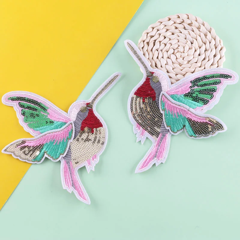 Sequin Hummingbird Patch Animal Applique Iron on Patches for Clothes Embroidery Badge Stickers DIY Sewing Supplies | Дом и сад