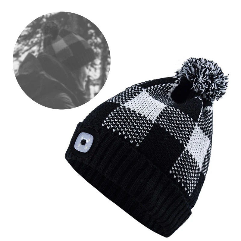 

Winter Warmer Unisex LED Lighted Beanie Hat Knit Hands Free Headlamp Cap Light