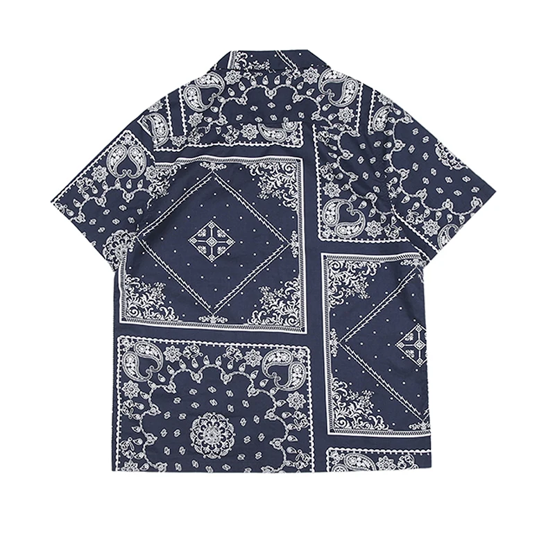 

Copper Srcew Indigo Paisley Aloha Shirts Vintage Style Men Hawaiian Short Sleeve Tee