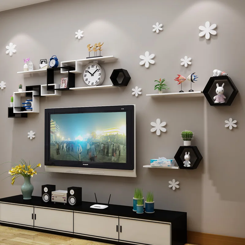 Деревянная настенная полка простая креативная решетка для спальни гостиной