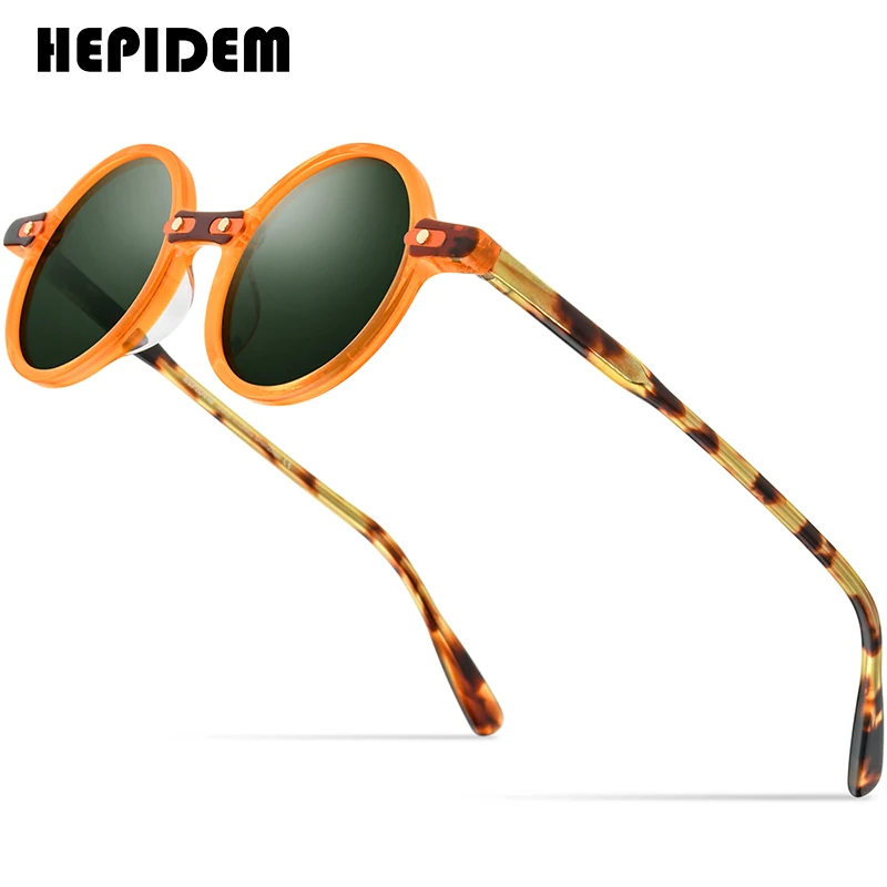 

HEPIDEM Acetate Polarized Sunglasses Men 2022 New Retro Vintage Round Sun Glasses for Women Shades 9173T