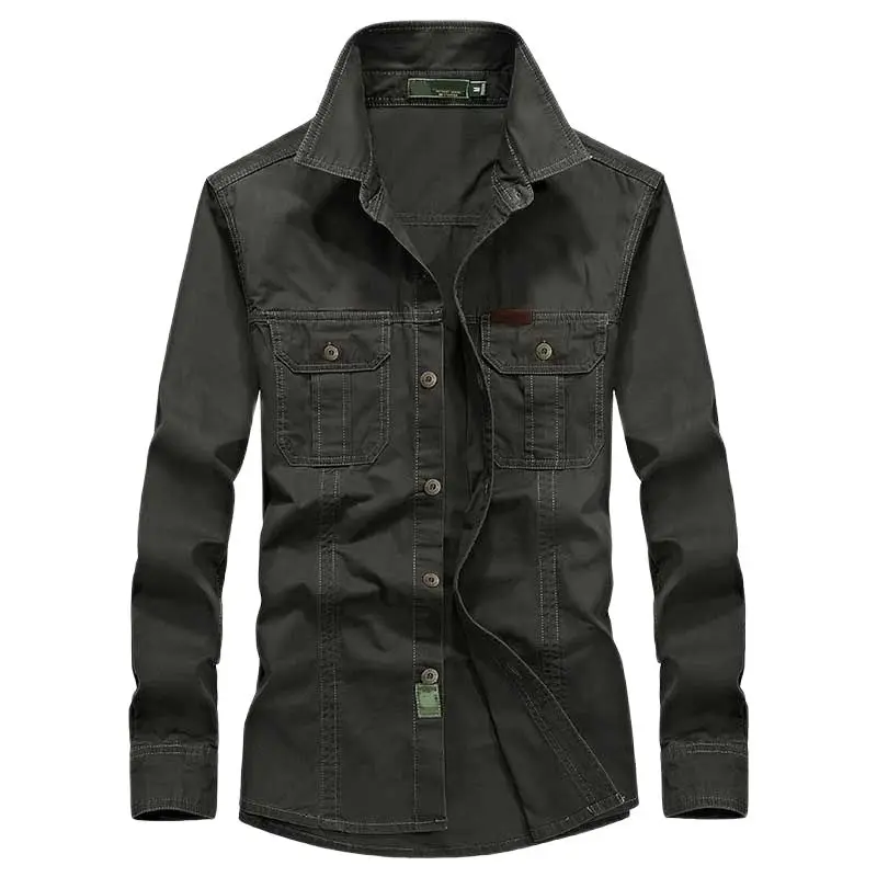 Модные мужские рубашки с длинным рукавом хлопковые свободные военные карго