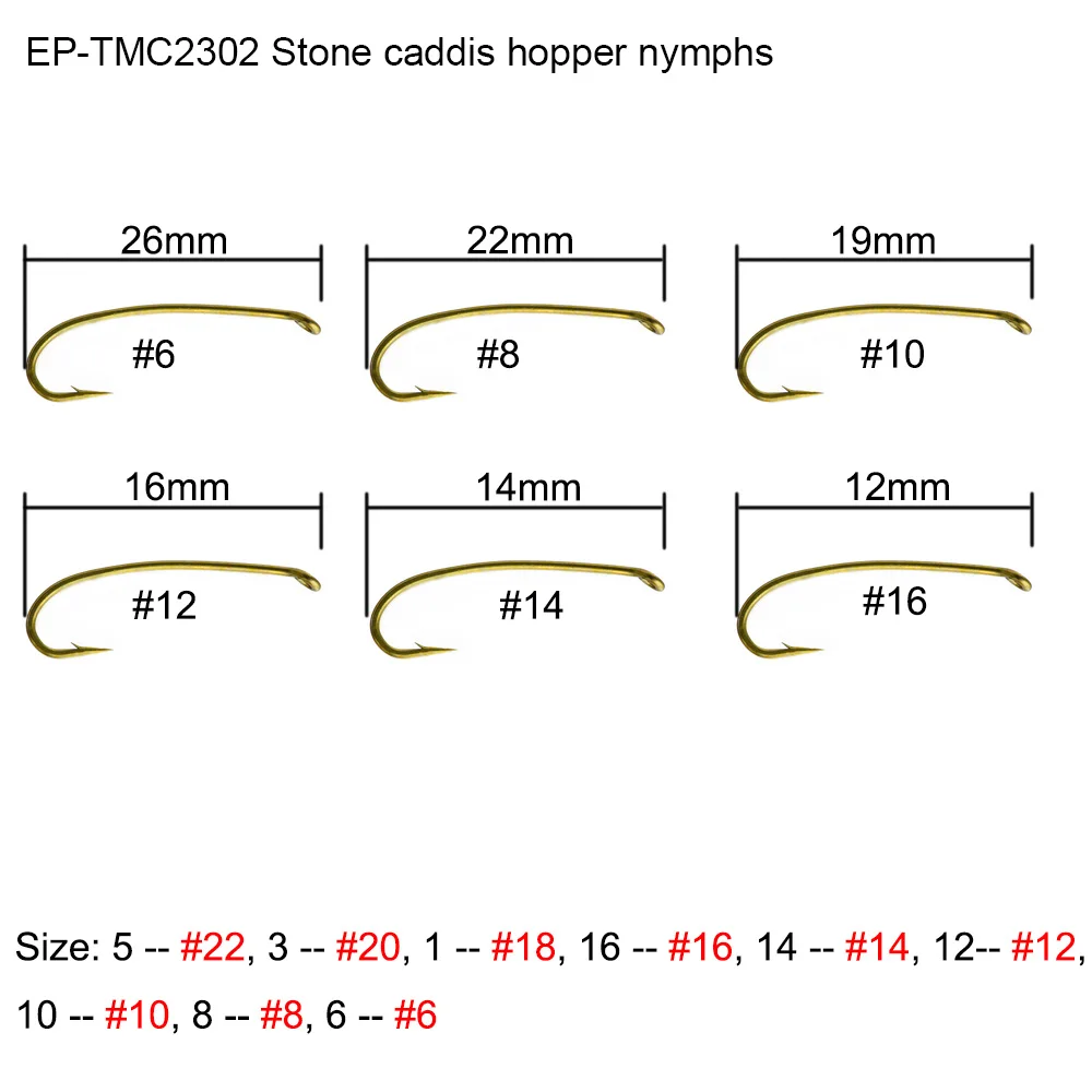 EP-TMC-2302 Eupheng 100 шт. креветки Caddis Pupa Хоппер наземные рыболовные крючки сухая Нимфа мокрая муха рыболовные крючки - Цвет: EP-TMC-2302