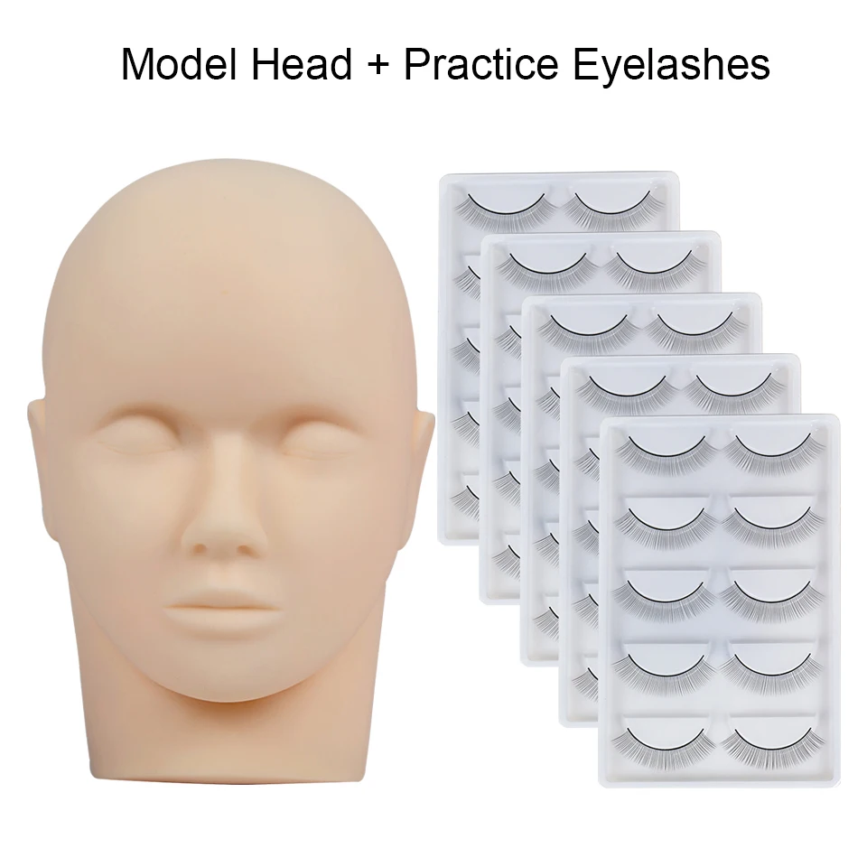 Training False Eyelash Practice Lash Silicone Mannequin Model Head for Beginner Training Set Practicing Eyelash Extension Tools