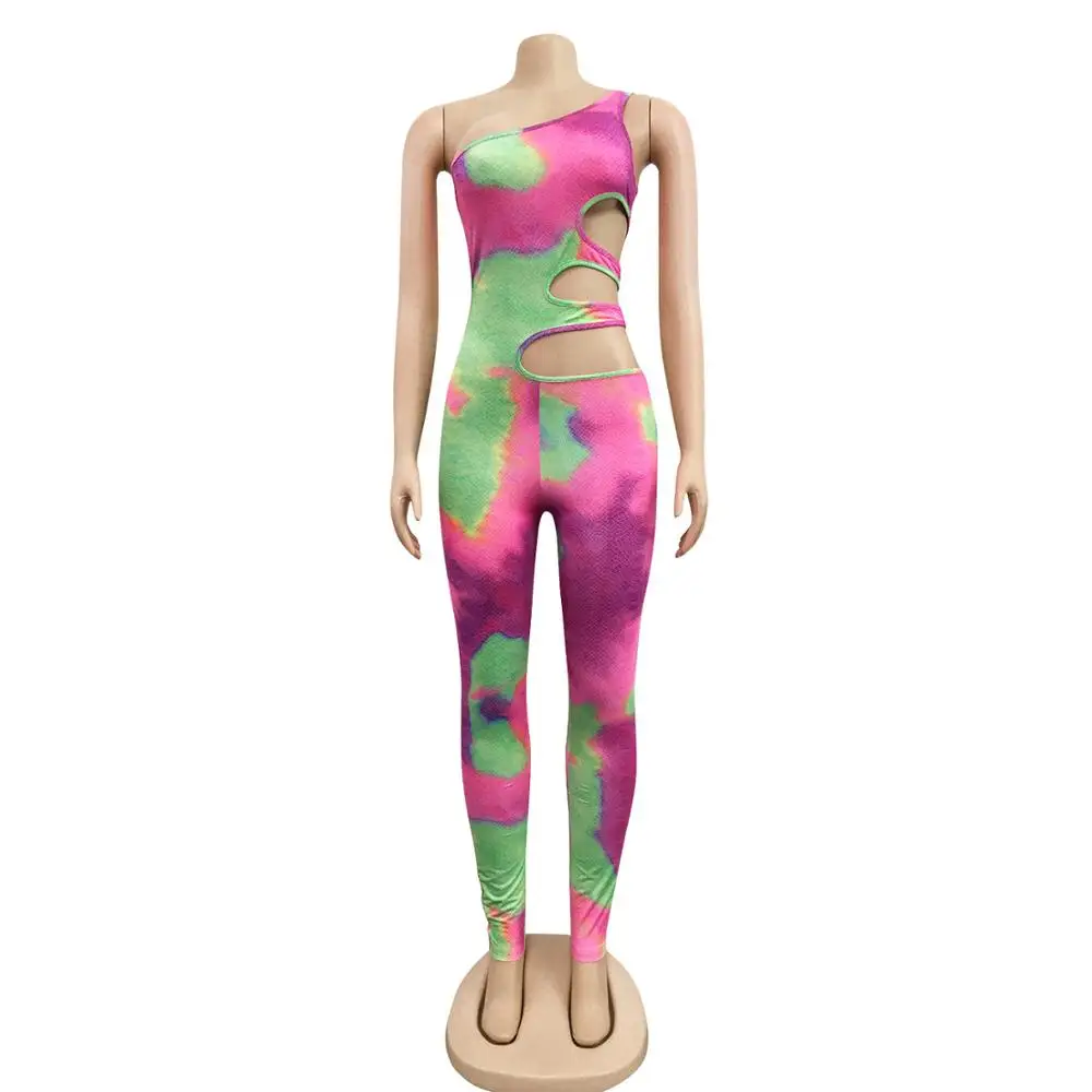 

womens street lounge wear 2020 tie dye spandex jumpsuit for women one piece outfits sleeveless high waist sexy romper