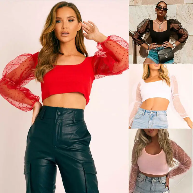 Летняя женская шифоновая сексуальная прозрачная сетчатая Повседневная футболка