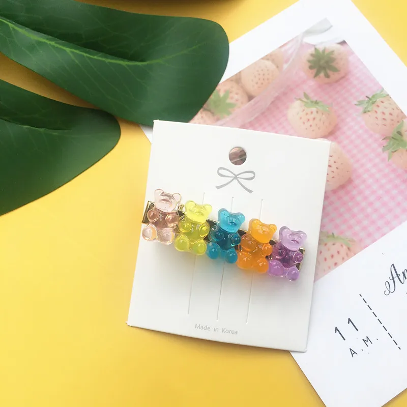 Милый красочный акриловый зажим для волос в виде медведя заколка мастического