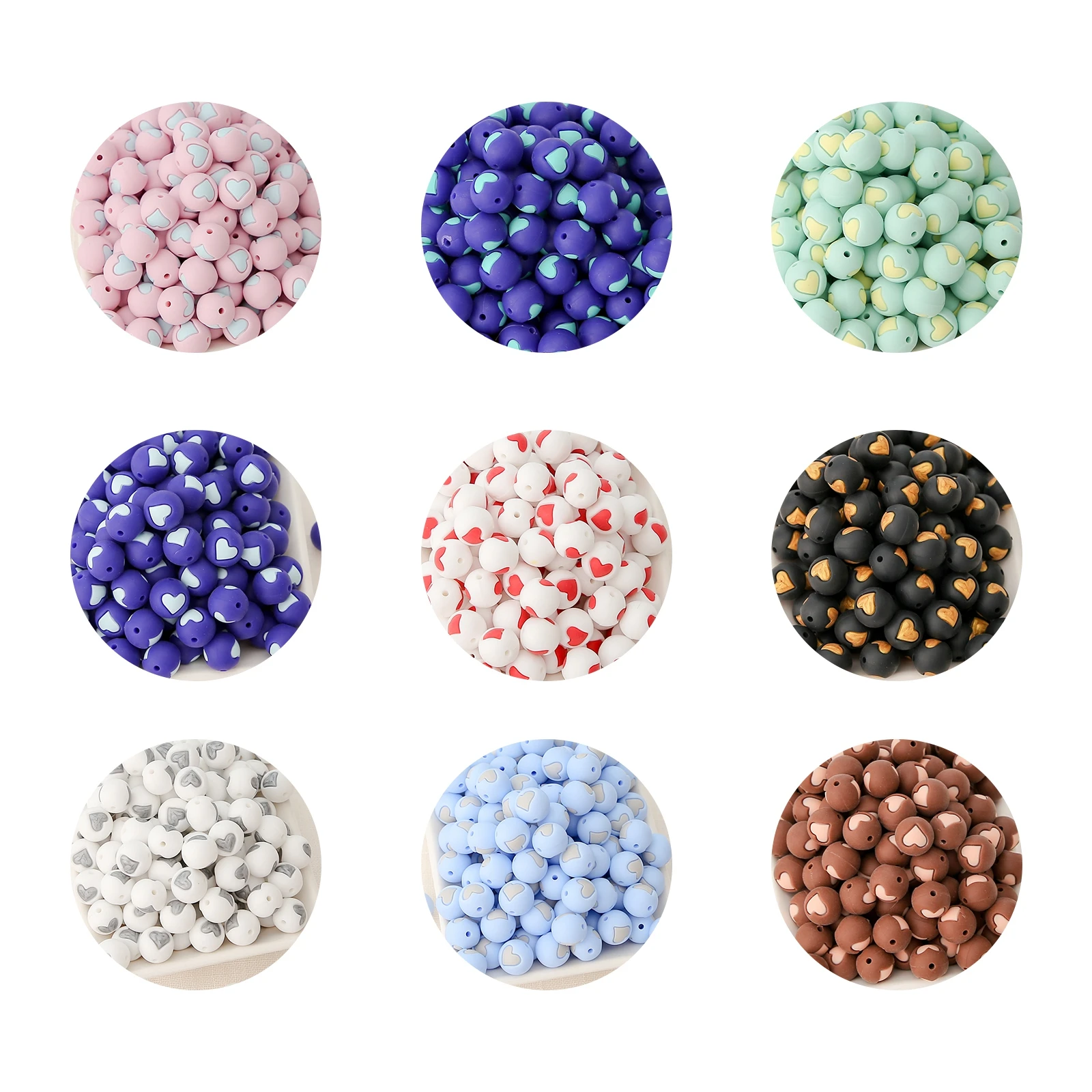 Cuentas de silicona para mordedor de beb&eacute;, 14mm, coraz&oacute;n, sin Bpa, cadena para chupete de reci&eacute;n nacido, pulsera, collar, accesorios para ni&ntilde;os, 10 Uds.-1