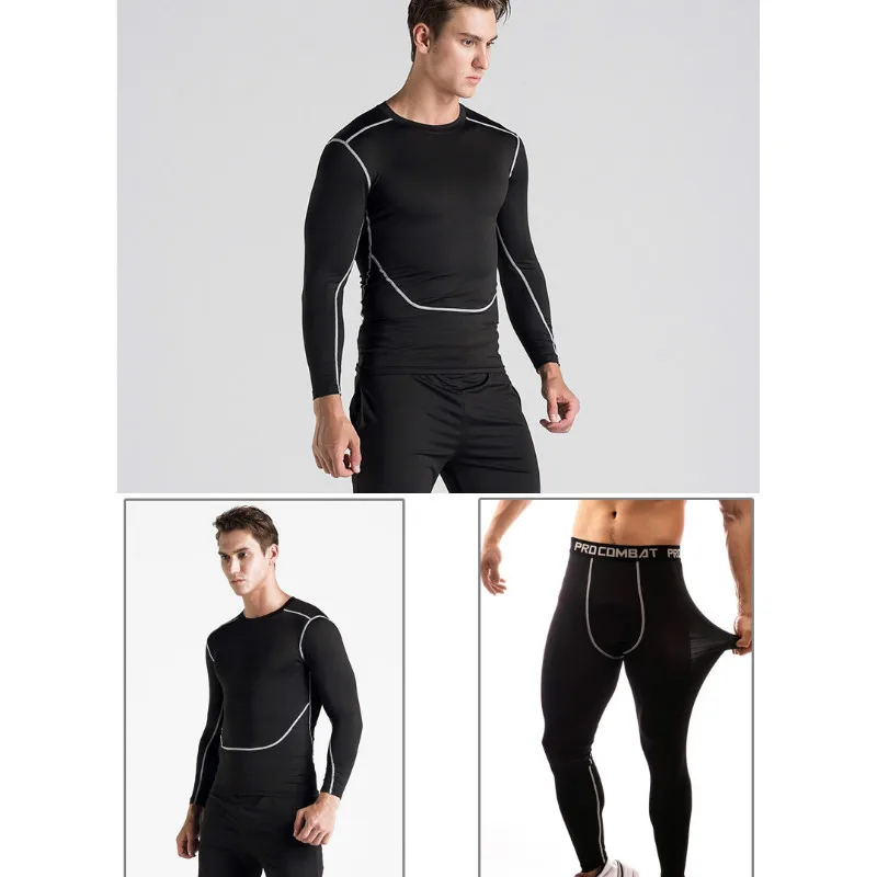 

Men's Long Sleeve T-shirt Suit Compression Sports Running Set MMA BJJ Fitness Training Suit High-End Men's Black Gym Sportswear