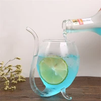 wine whiskey glass heat resistant glass sucking juice milk cup tea wine cup with drinking tube straw