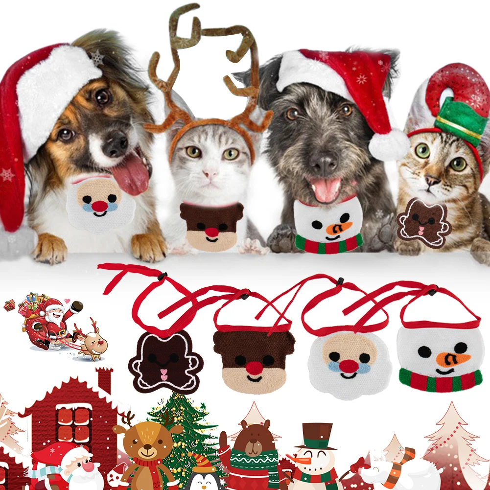 

Happy New Year Christmas Pet Bib Saliva Towel Hat For Small Medium Cat Dog Sticky Deer Pattern Cotton Costume Pet Accessories