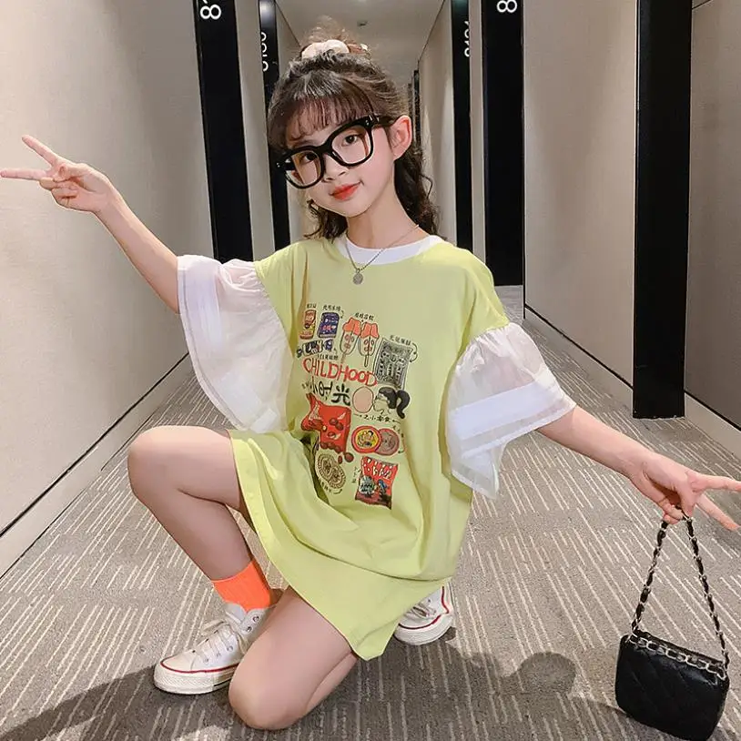 

2020 летнее новое платье с принтом для подростков платье с пышными рукавами для девочек детское платье с короткими рукавами одежда для подрос...