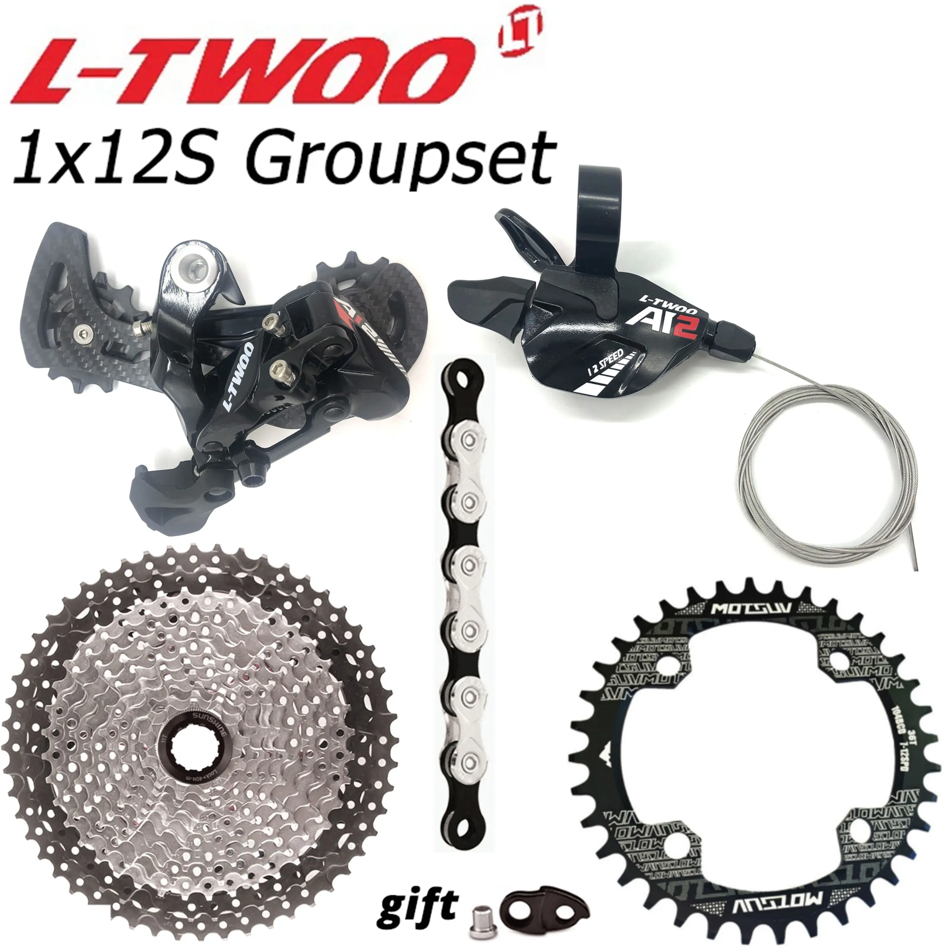 

LTWOO AT12 1X12S Groupset 12 Speed Shift Lever Derailleur SUNSHINE Cassette 46T 50T 52T KMC X12 Chain 104BCD Chainring 32-38T