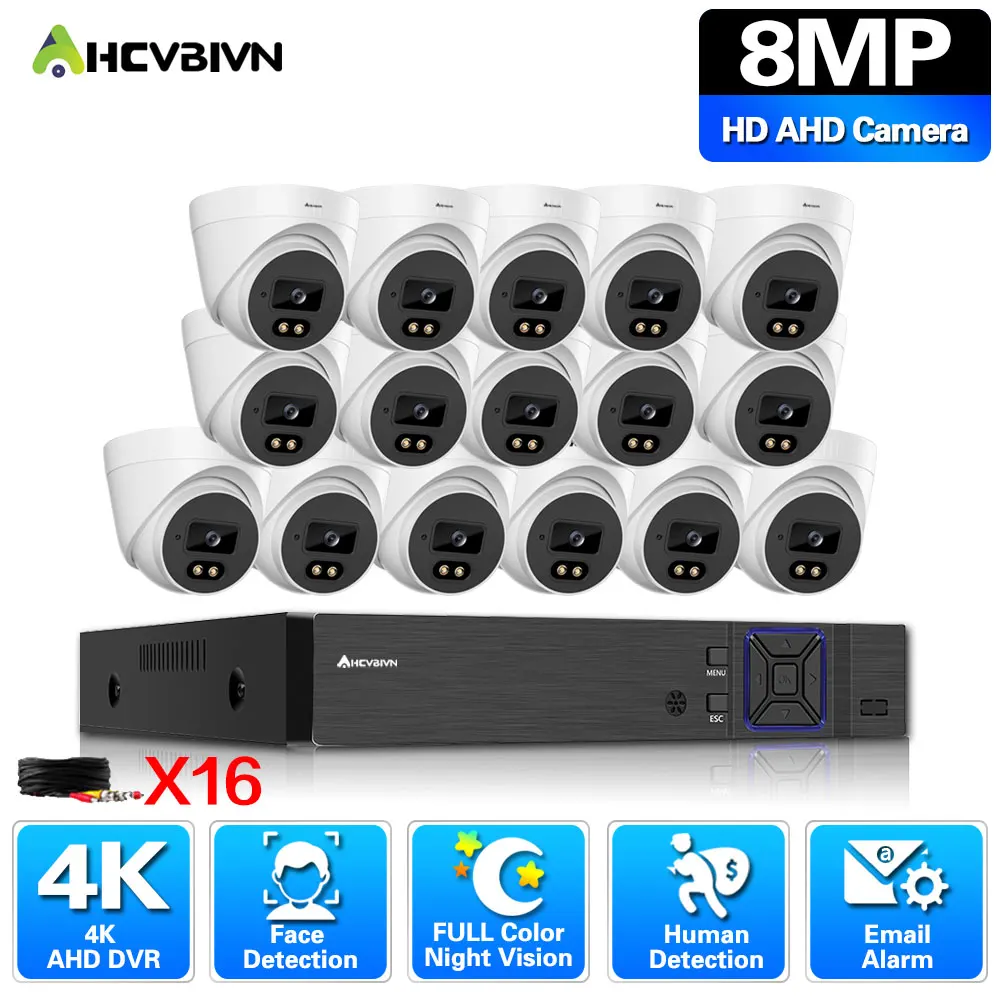 

16-канальный Семейный комплект 4K 8MP 16CH DVR Kit 5MP цветная купольная камера безопасности с ночным видением система видеонаблюдения