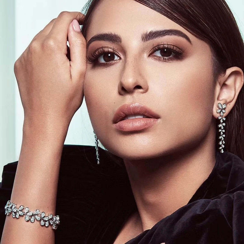 

Luxury Brand 925 Sterling Silver Water drop Plum blossom Earrings Bracelets Jewelry Set Sparking CZ Moissanite jewelry