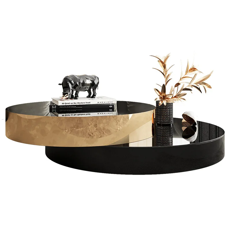 

Light luxury size round coffee table set tempered glass modern minimalist living room