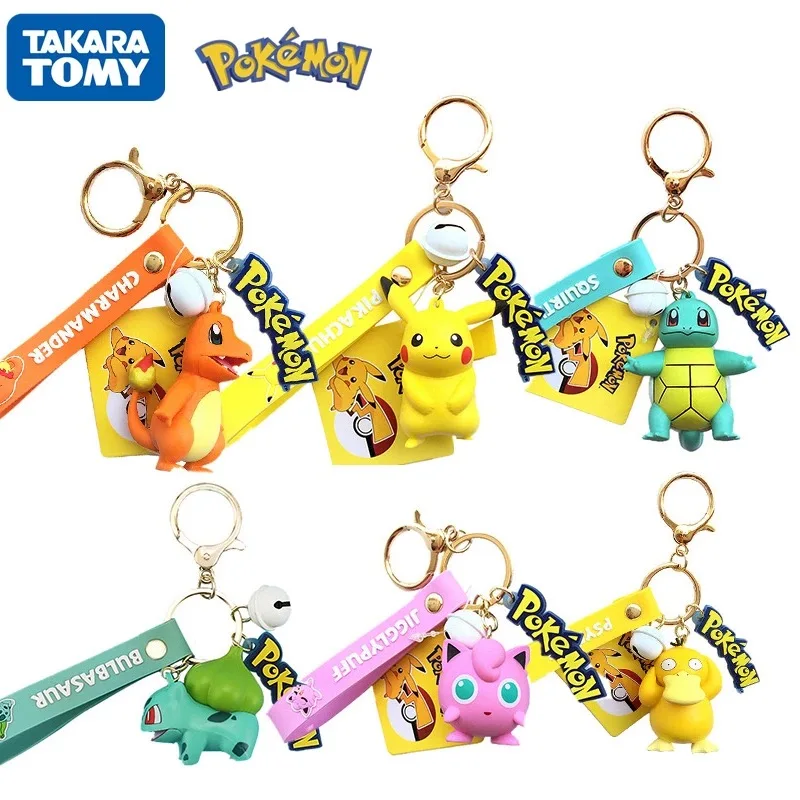 Accesorios de figuras de Anime Pokémon auténtico, llavero Kawaii Pikachu Bulbasaur Charmander...