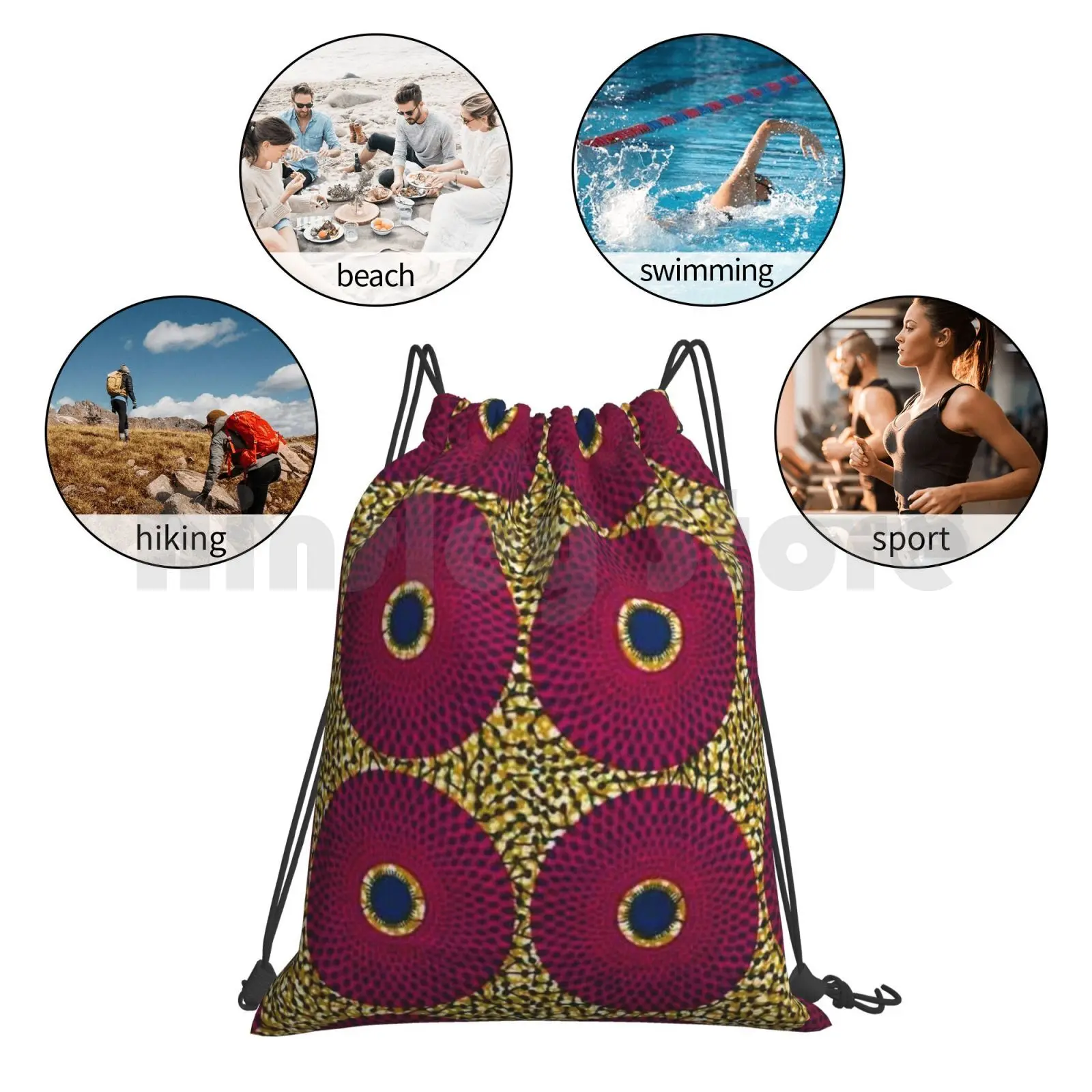 

Kitenge Pattern Backpack Drawstring Bags Gym Bag Waterproof Kitenge Africa