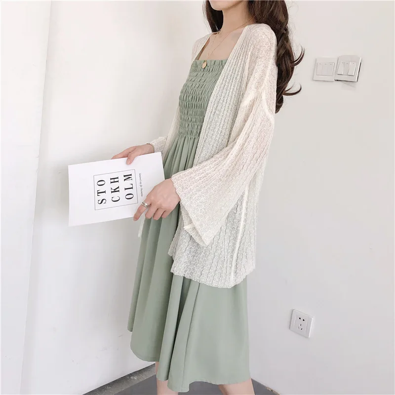 Hawiton Casual Cardigan Sweaters Women Hollow Out Knitted Summer White Knitwear Cardigans Open Front Long Sleeve Female Sweater |