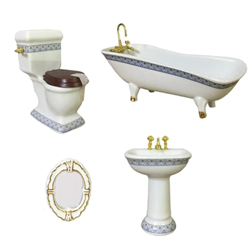 

Dollhouse Miniature Ceramic Bathroom Set Accessories 1:12 Model Including