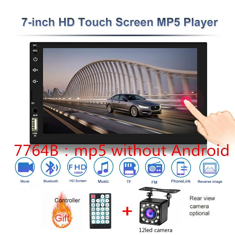 7764B-12led cam Авторадио " 2Din Android 7,1 автомобильный MP5 плеер gps Navi FM AM радио BT4.0 карта+ камера - Цвет: 7764B-12led cam