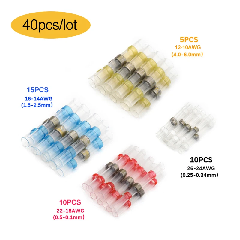 40 шт. смешанные термоусадочные клеммы для сортировки электрических проводов