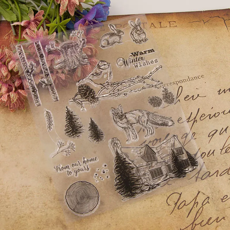 Зимние прозрачные штампы с животными для скрапбукинга/изготовления