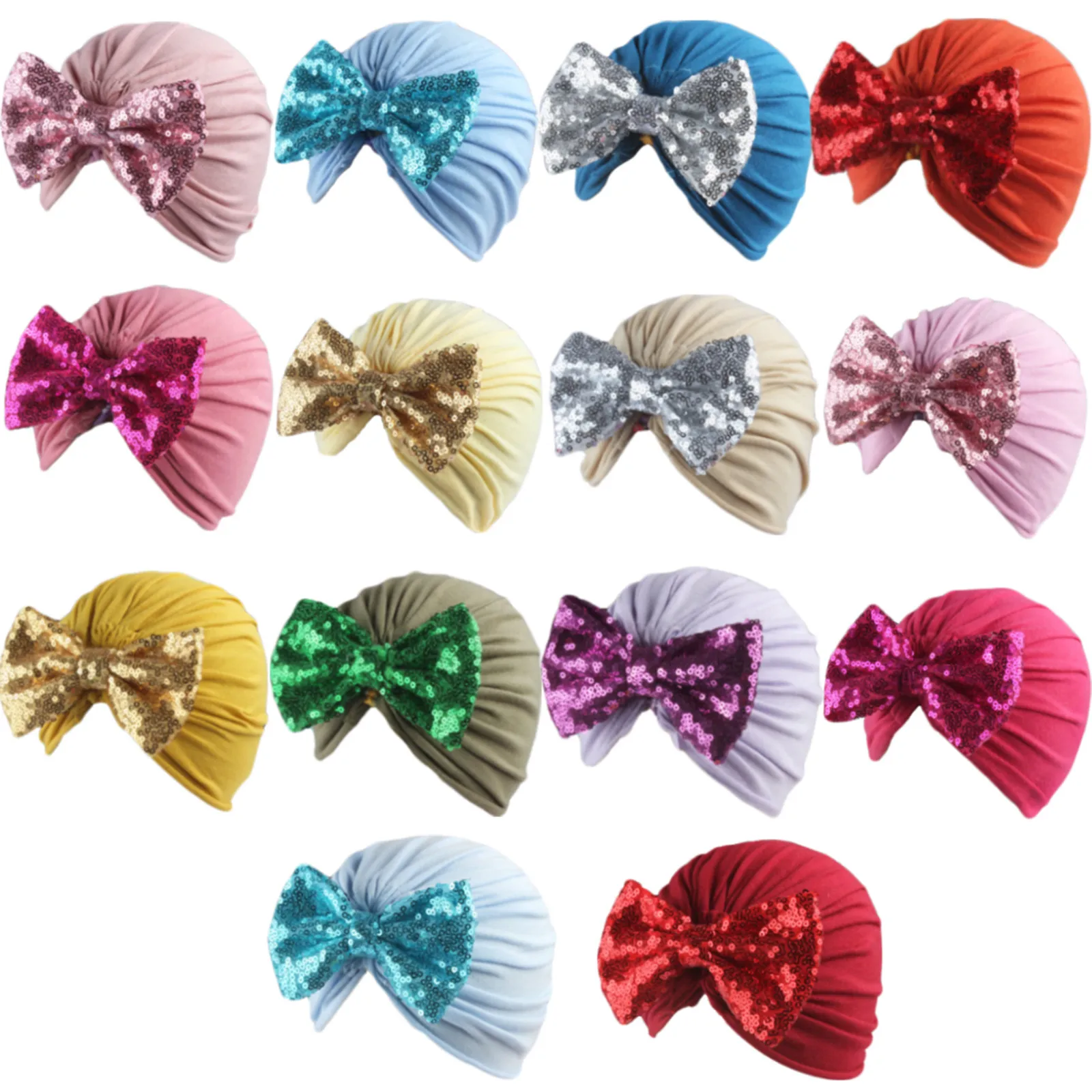 

Newborn baby solid color hat headscarf sequined bow top hat bow headband headwear accessories headgear baby beanie 6*