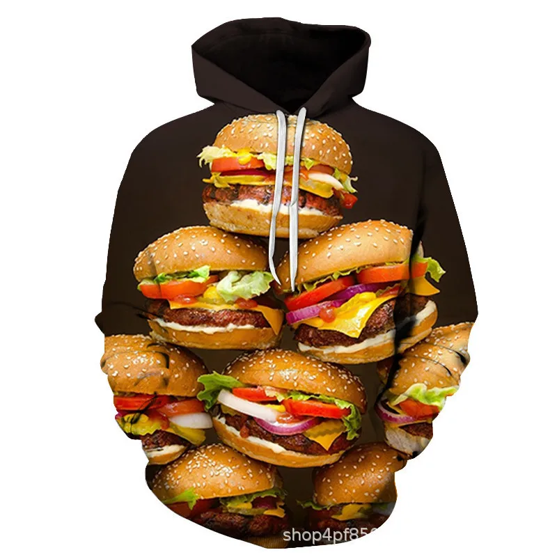 

Unisex Realistic 3d Digital Print Pullover Hoodies Large Size Sweatshirt Beer French fries Hamburger hoodies