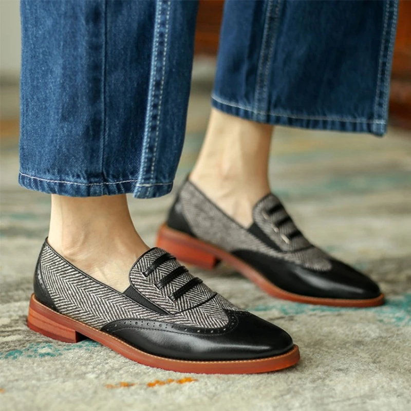 

PU Leather New Women Flats Brogues Summer Sandals Yellow Lace Up Flat Shoes Oxfords Woman Tassel Vintage Oxford Shoes 2021