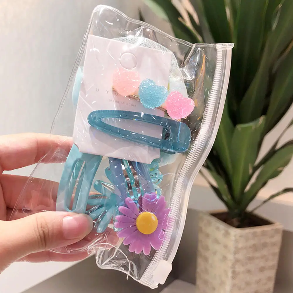 

6 Pcs/Set Colorful Cute Daisy Hair Clip Headdress Drop-Shaped Clip Girl's Baby Hairpin Girl Hair Ring Hair Accessories